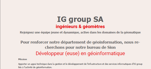 Développeur (euse) en géoinformatique – Sion